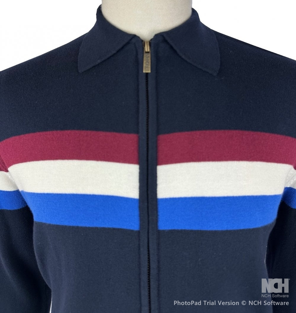 Trojan Records Fine Gauge Knit Chest Stripe Zip Cardigan Navy