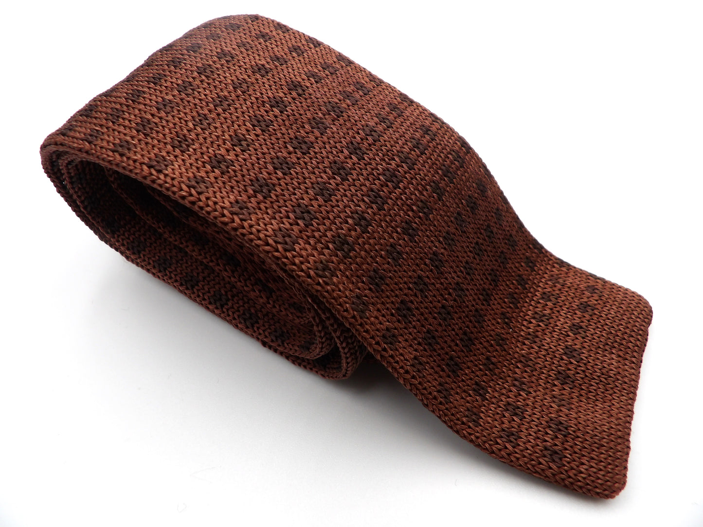 Knightsbridge Retro Mod 60's Slim Neat Squares Knitted Silk Square End Tie Brown / Black