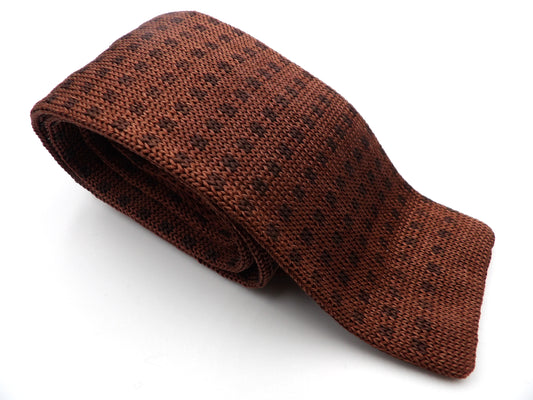 Knightsbridge Retro Mod 60's Slim Neat Squares Knitted Silk Square End Tie Brown / Black