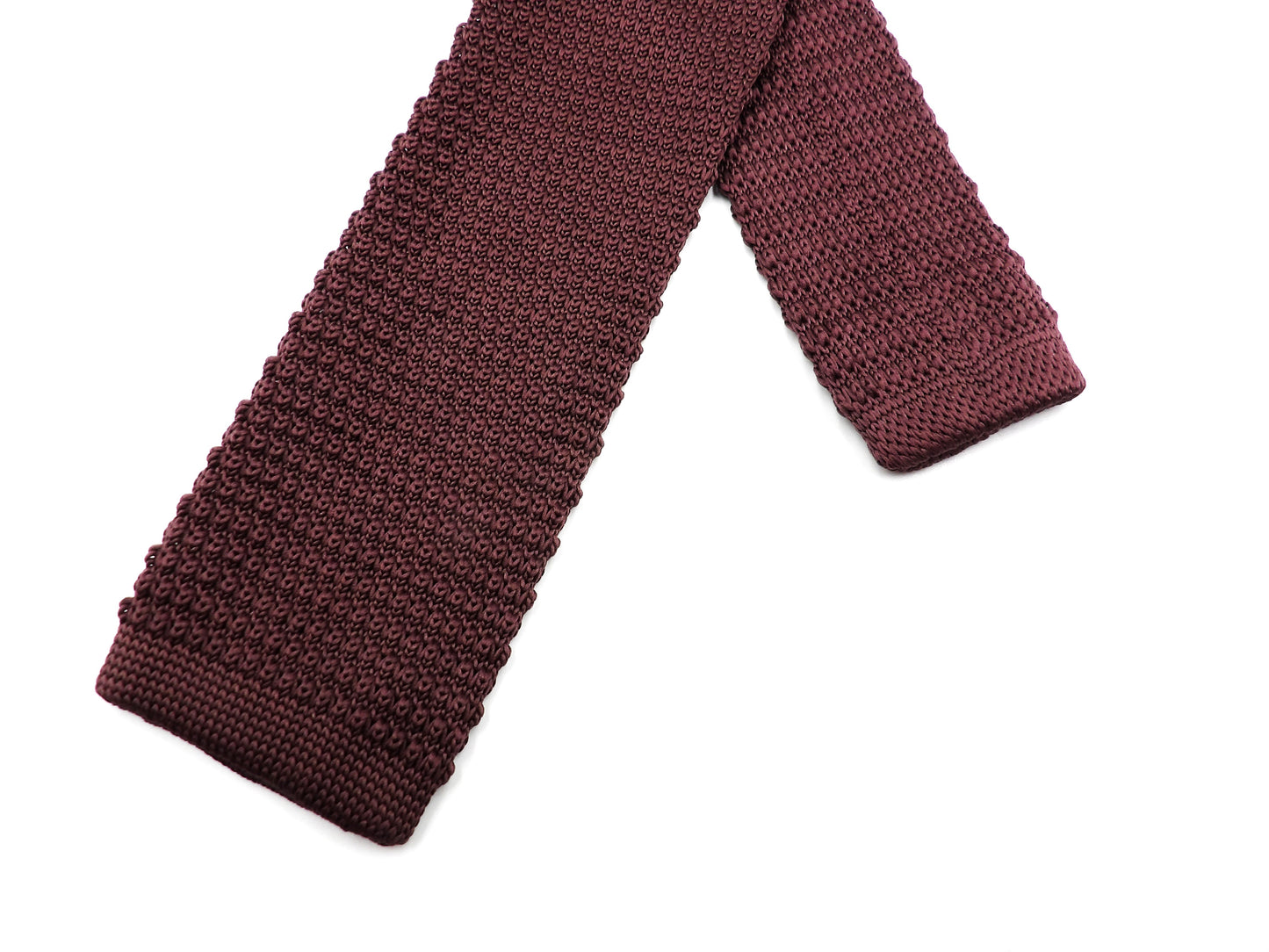 Knightsbridge Retro Mod 60's Slim Square End Plain Knitted Tie Aubergine