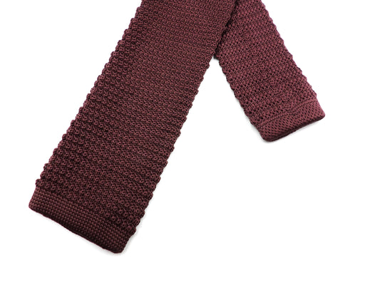 Knightsbridge Retro Mod 60's Slim Square End Plain Knitted Tie Aubergine