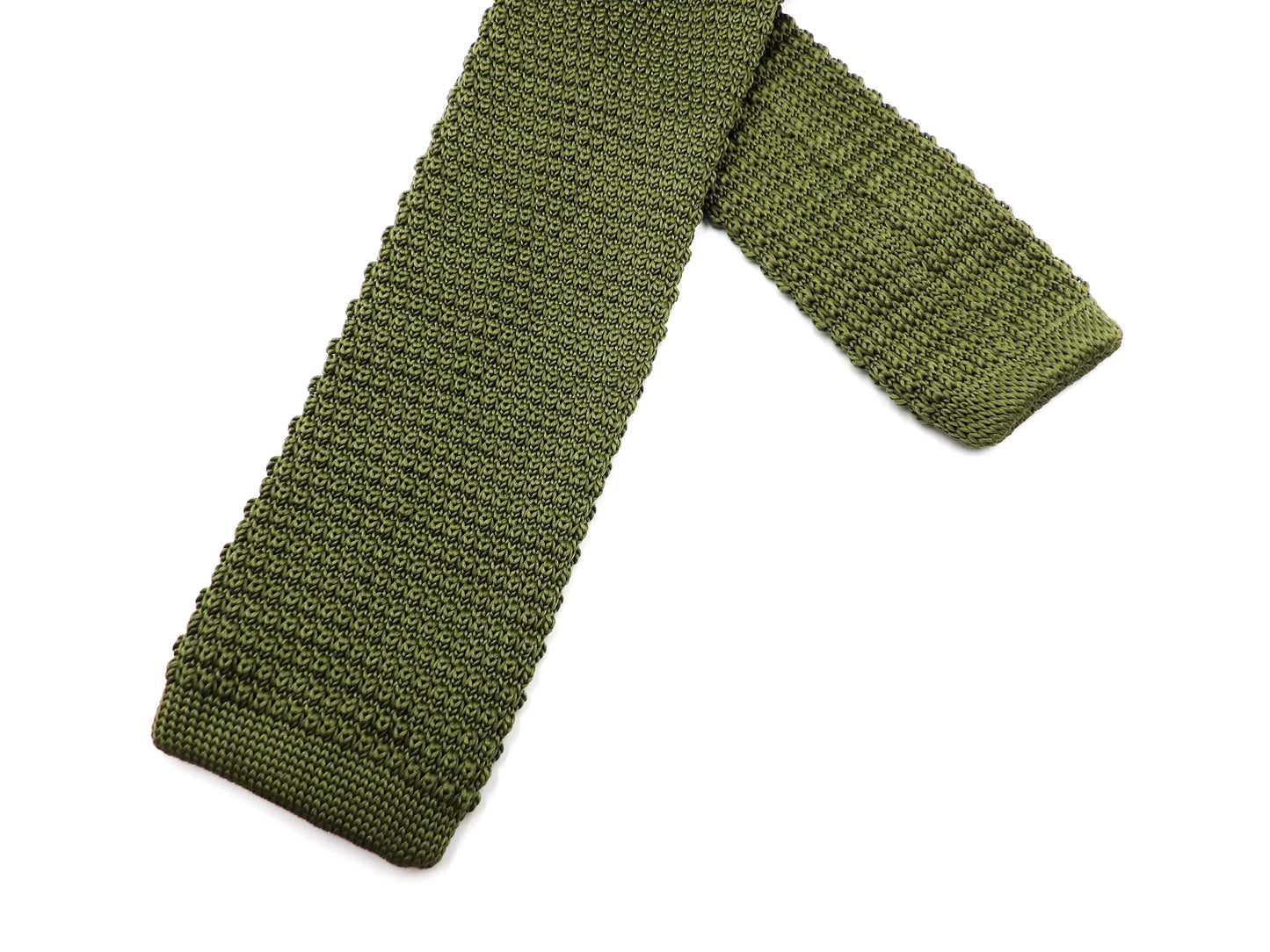 Knightsbridge Retro Mod 60's Slim Square End Plain Knitted Tie Olive Green