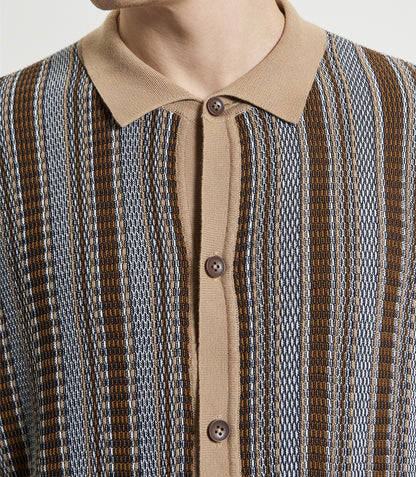 Ben Sherman Texture Fine Knit Button Cardigan Navy And Tan