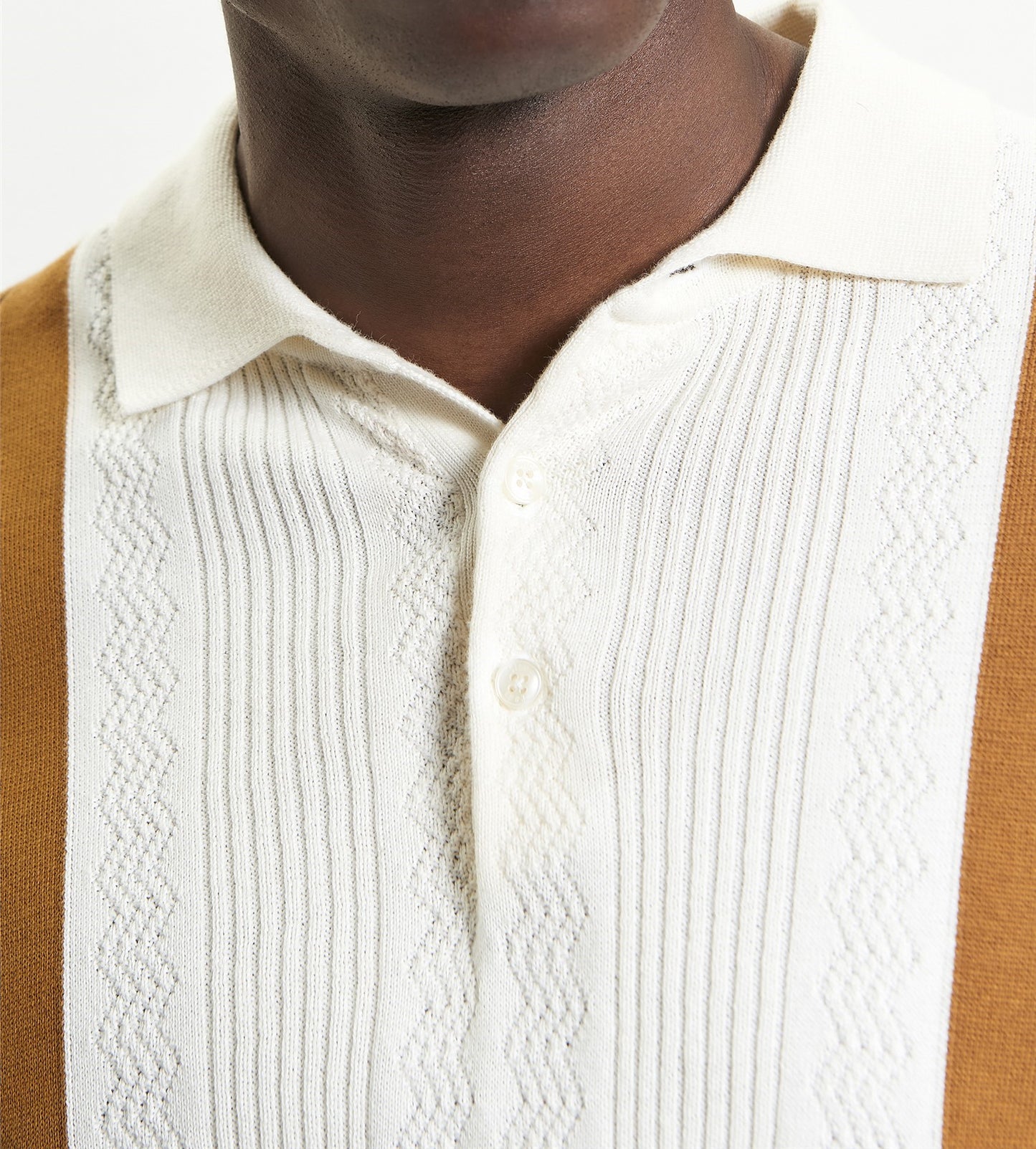 Ben Sherman Texture Block Stripe Knit Polo Caramel