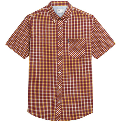 Ben Sherman Short Sleeve House Check Shirt Burgundy / Gold