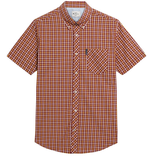 Ben Sherman Short Sleeve House Check Shirt Burgundy / Gold