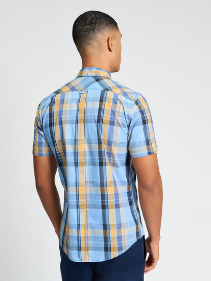 Ben Sherman Short Sleeve Block Check Shirt Lake Blue