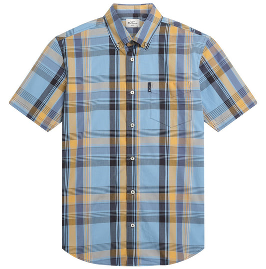 Ben Sherman Short Sleeve Block Check Shirt Lake Blue