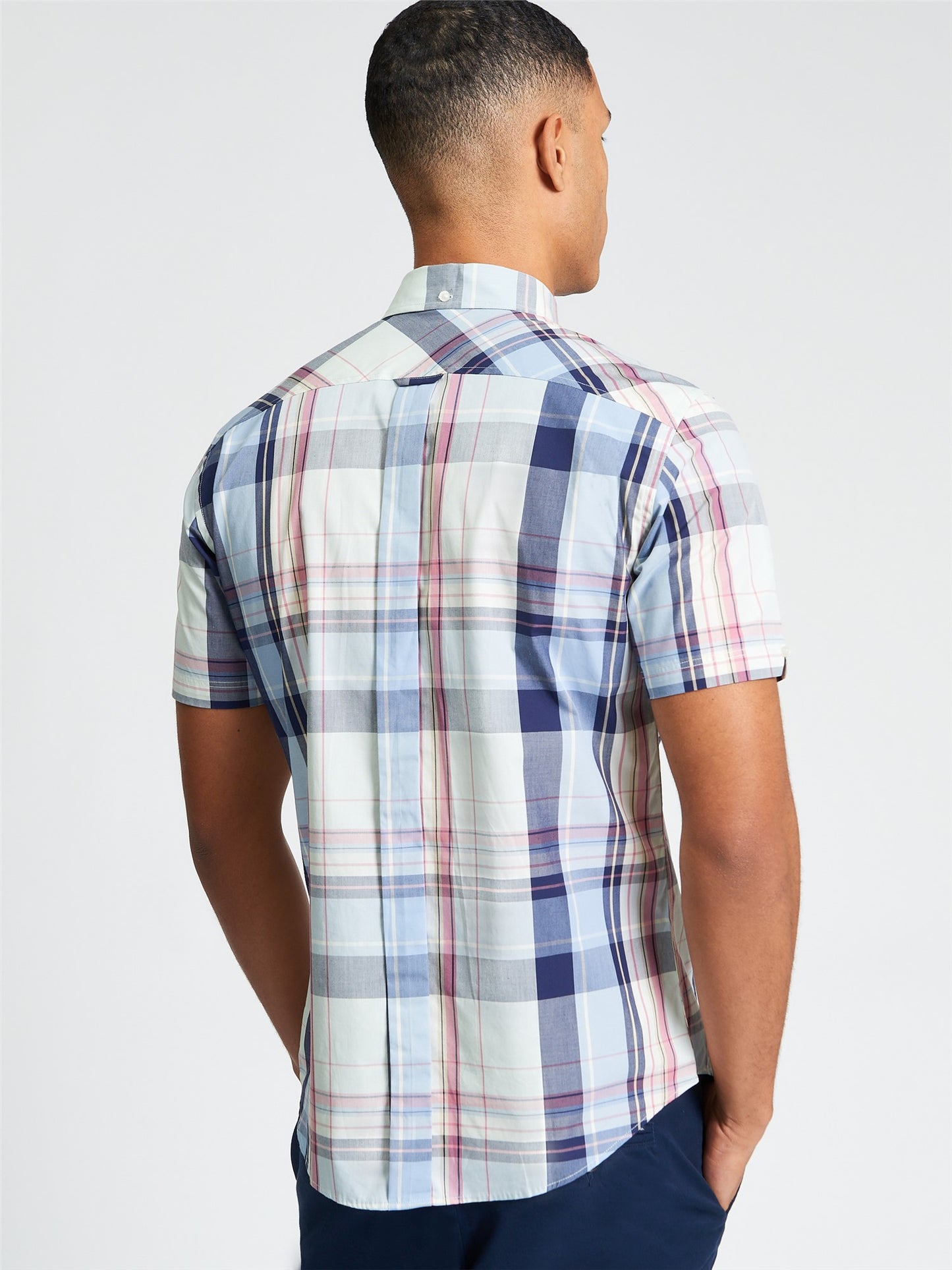 Ben Sherman Short Sleeve Oversize Check Shirt Blue Grey