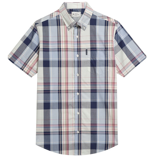 Ben Sherman Short Sleeve Oversize Check Shirt Blue Grey