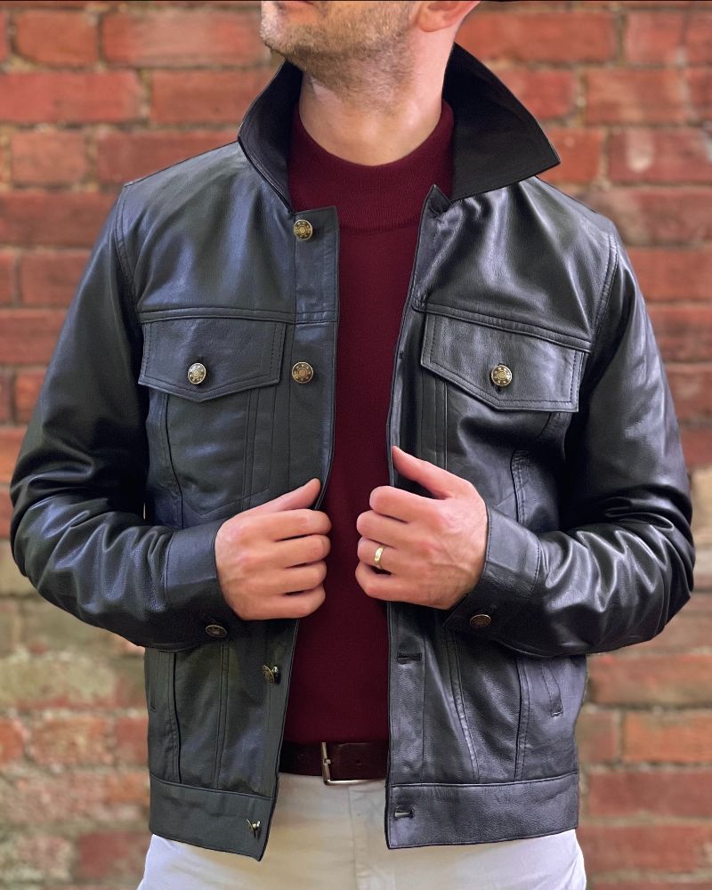 Adaptor Clothing Buttersoft Leather Trucker Jacket Black