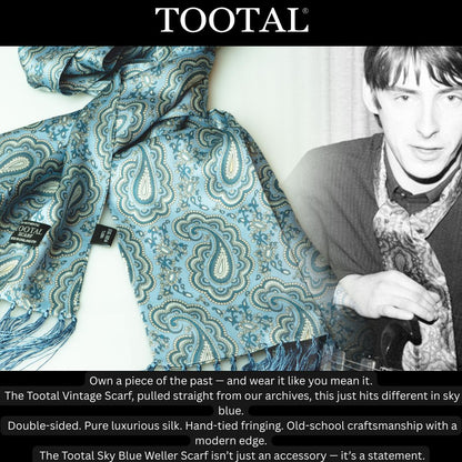 Tootal Mens Printed Silk Scarf "Weller" Paisley Sky Blue