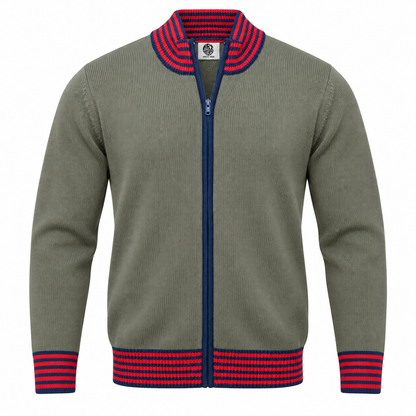 Art Gallery Torch Multi Tipped Knit Zip Thru Cardigan Olive