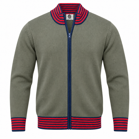 Art Gallery Torch Multi Tipped Knit Zip Thru Cardigan Olive