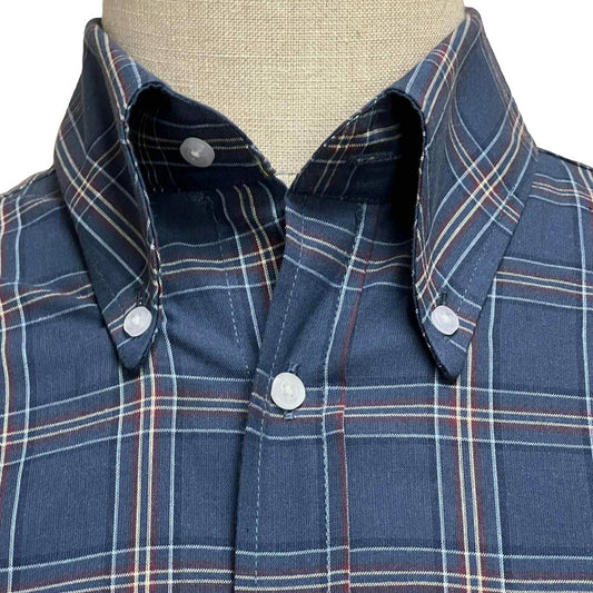 PRE-ORDER: Adaptor Clothing Check Short Sleeve Button Down Shirt Mid Blue