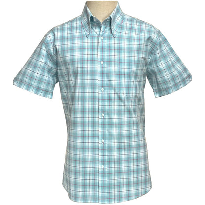 PRE-ORDER: Adaptor Clothing Check Short Sleeve Button Down Shirt Seafoam