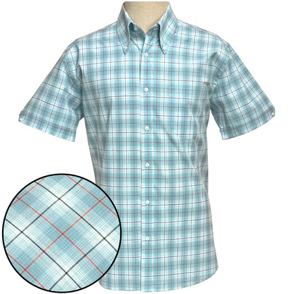 PRE-ORDER: Adaptor Clothing Check Short Sleeve Button Down Shirt Seafoam