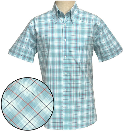 PRE-ORDER: Adaptor Clothing Check Short Sleeve Button Down Shirt Seafoam