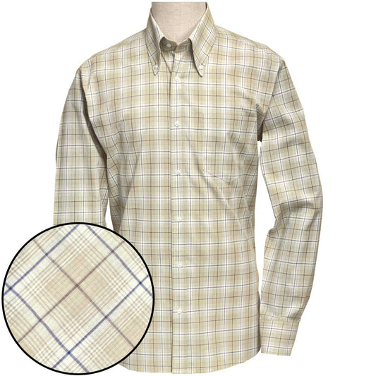 PRE-ORDER: Adaptor Clothing Check Long Sleeve Button Down Shirt Beige
