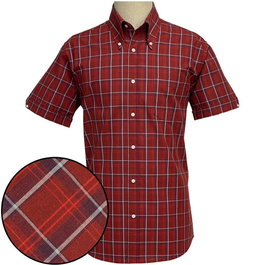 PRE-ORDER: Adaptor Clothing Check Short Sleeve Button Down Shirt Oxblood