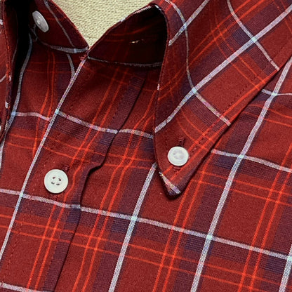 PRE-ORDER: Adaptor Clothing Check Short Sleeve Button Down Shirt Oxblood