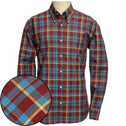 PRE-ORDER: Adaptor Clothing Check Long Sleeve Button Down Shirt Wine