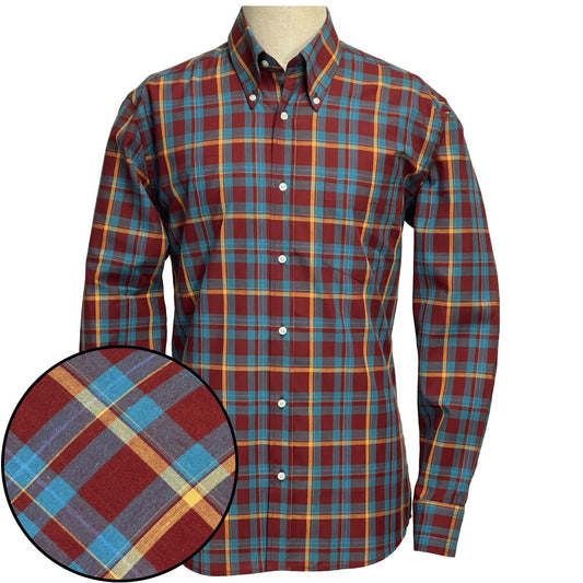 PRE-ORDER: Adaptor Clothing Check Long Sleeve Button Down Shirt Wine