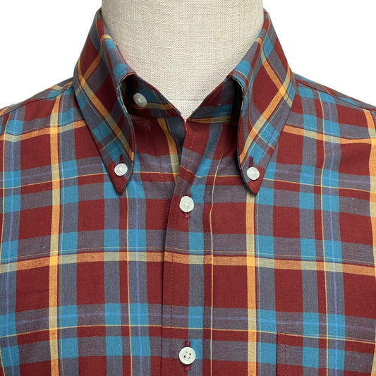 PRE-ORDER: Adaptor Clothing Check Short Sleeve Button Down Shirt Wine