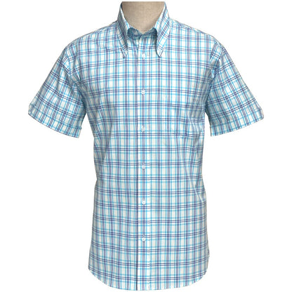 PRE-ORDER: Adaptor Clothing Check Short Sleeve Button Down Shirt Turquoise