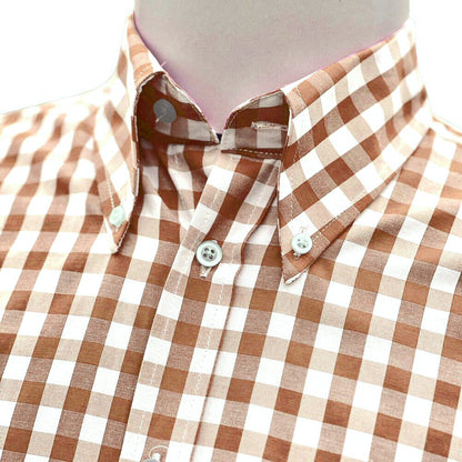 PRE-ORDER: Adaptor Clothing Gingham Short Sleeve Button Down Shirt Fawn