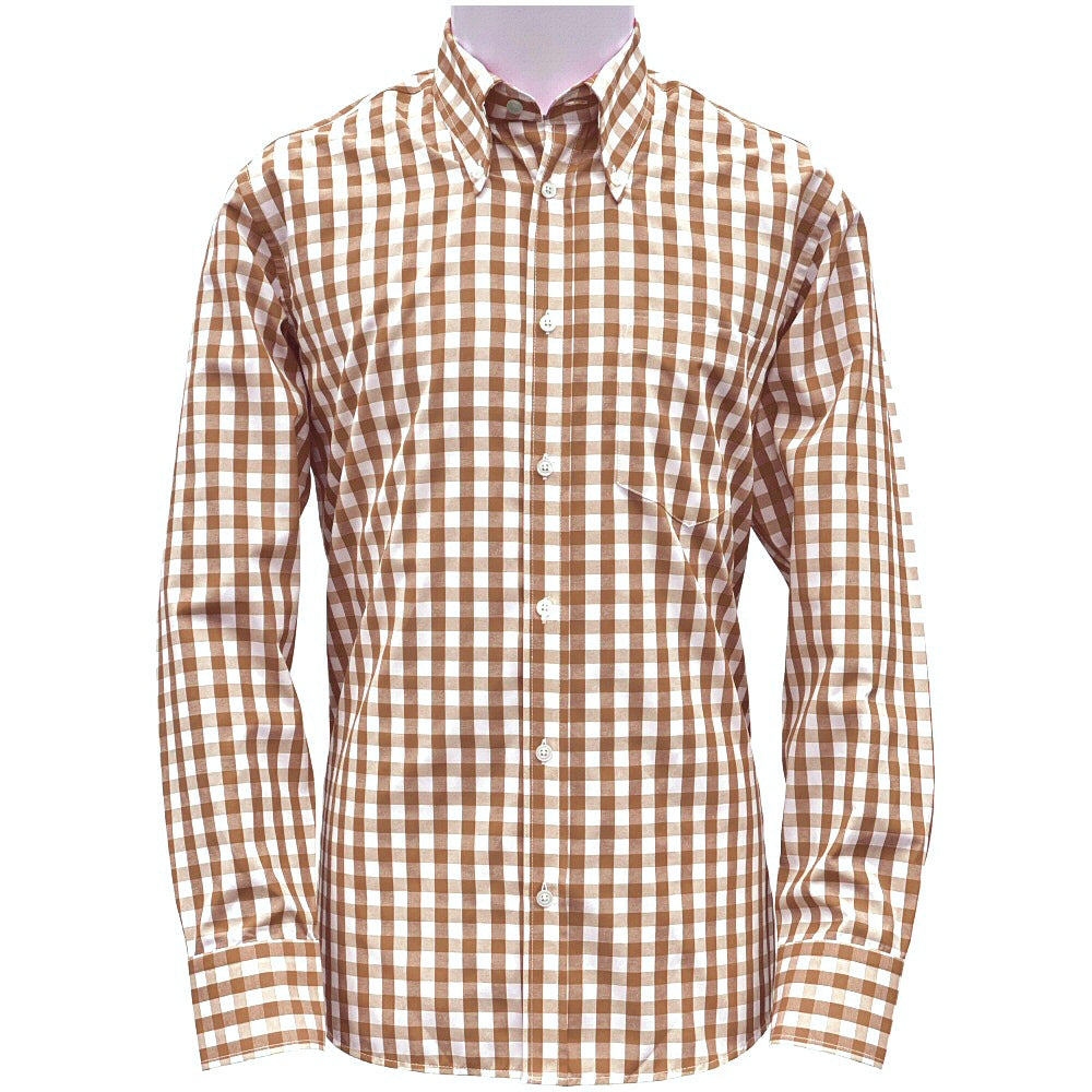 PRE-ORDER: Adaptor Clothing Gingham Long Sleeve Button Down Shirt Fawn