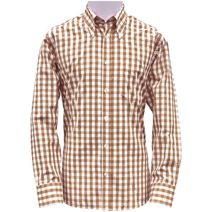 PRE-ORDER: Adaptor Clothing Gingham Long Sleeve Button Down Shirt Fawn
