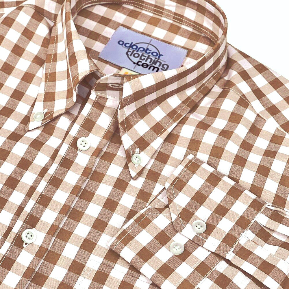 PRE-ORDER: Adaptor Clothing Gingham Long Sleeve Button Down Shirt Fawn