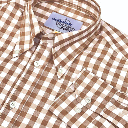 PRE-ORDER: Adaptor Clothing Gingham Long Sleeve Button Down Shirt Fawn