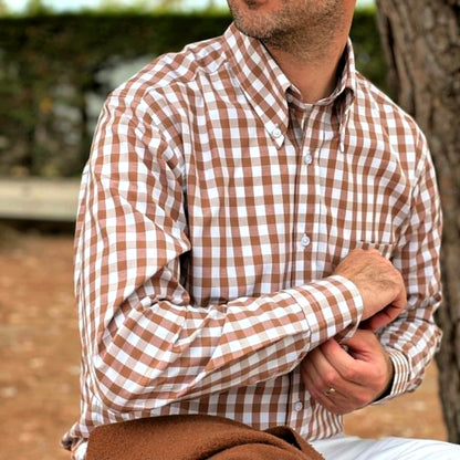 PRE-ORDER: Adaptor Clothing Gingham Long Sleeve Button Down Shirt Fawn