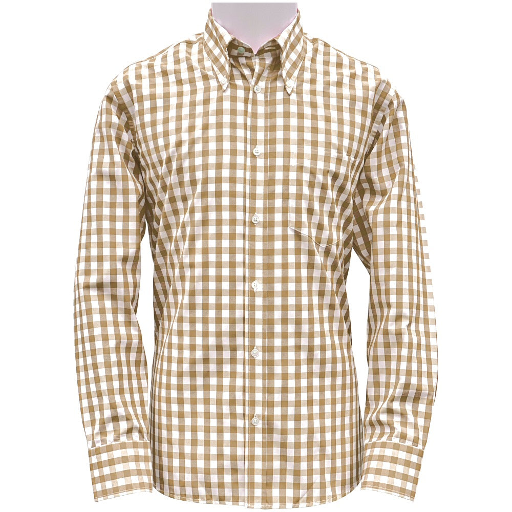 PRE-Order: Adaptor Clothing Gingham Long Sleeve Button Down Shirt Stone
