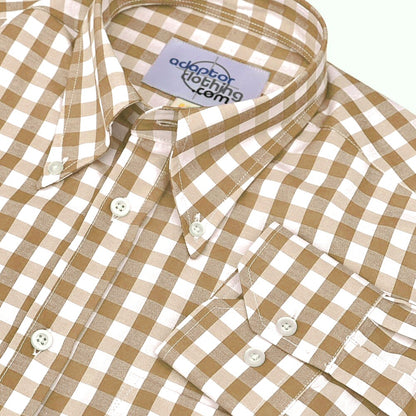 PRE-Order: Adaptor Clothing Gingham Long Sleeve Button Down Shirt Stone