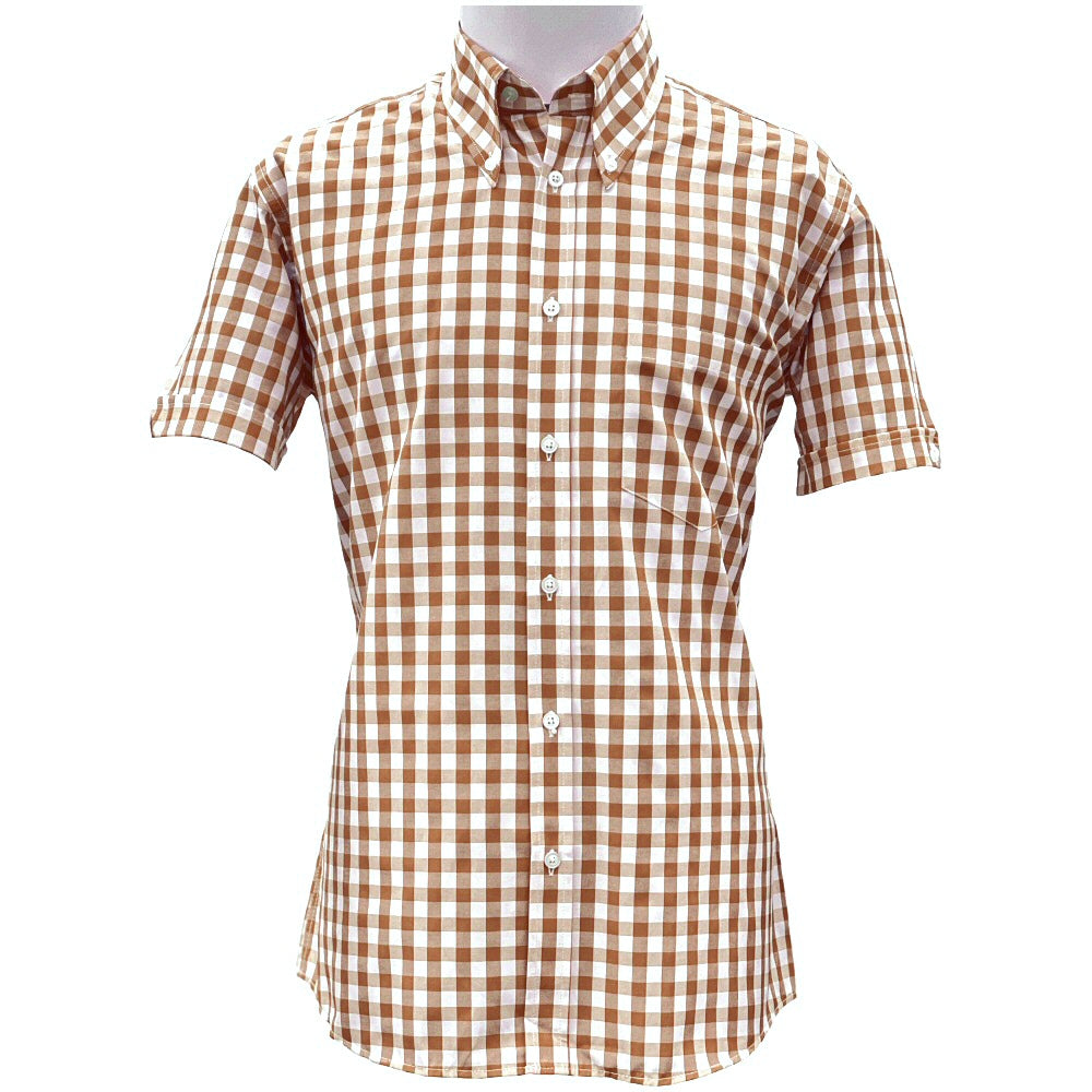 PRE-ORDER: Adaptor Clothing Gingham Short Sleeve Button Down Shirt Fawn