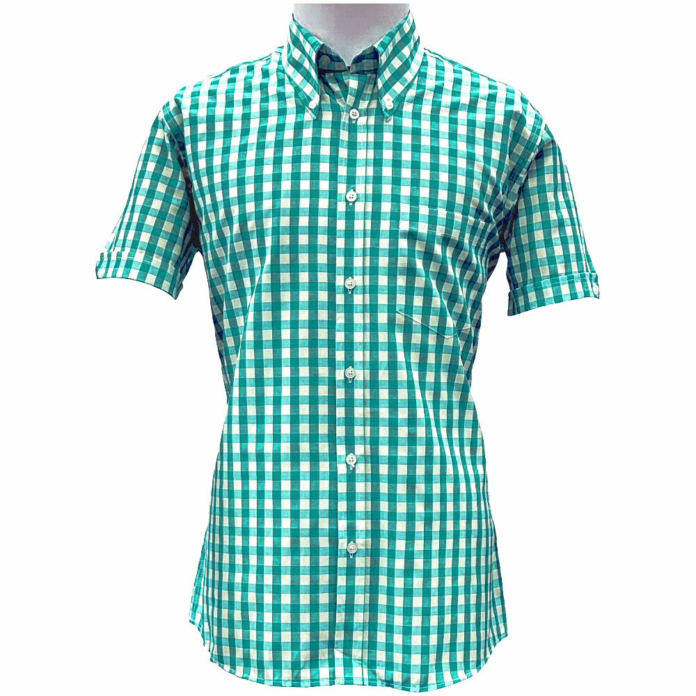 PRE-ORDER: Adaptor Clothing Gingham Short Sleeve Button Down Shirt Jade