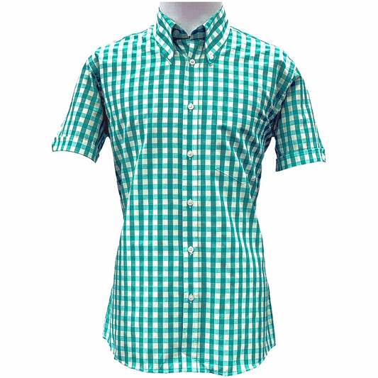 PRE-ORDER: Adaptor Clothing Gingham Short Sleeve Button Down Shirt Jade