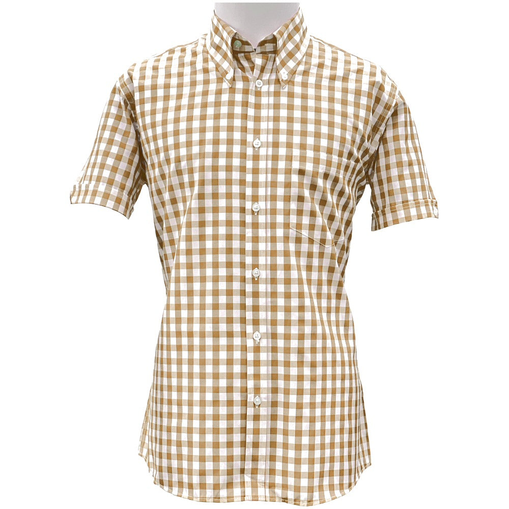 PRE-Order: Adaptor Clothing Gingham Short Sleeve Button Down Shirt Stone