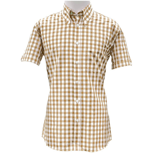 PRE-Order: Adaptor Clothing Gingham Short Sleeve Button Down Shirt Stone