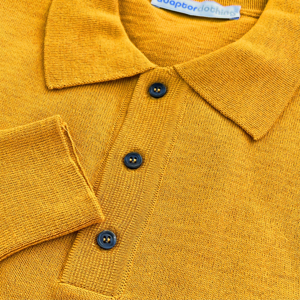 Adaptor Clothing Made in Italy Merino Wool Fine Gauge Knit POLO Harvest Gold