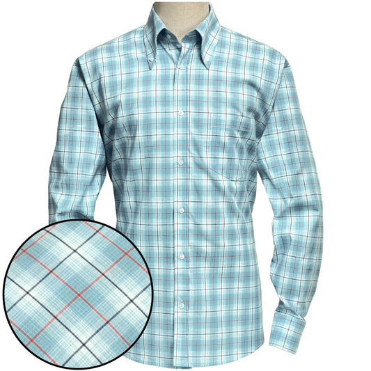 PRE-ORDER: Adaptor Clothing Check Long Sleeve Button Down Shirt Seafoam