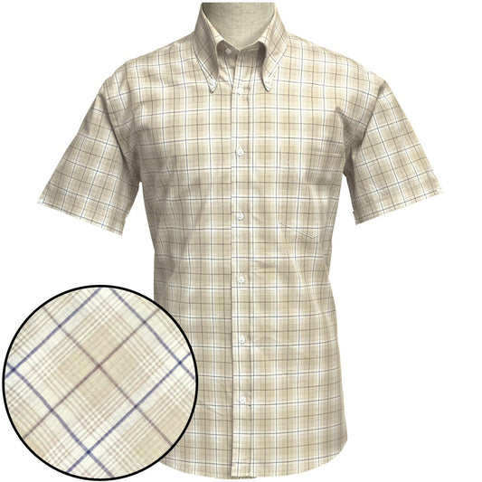 PRE-ORDER: Adaptor Clothing Check Short Sleeve Button Down Shirt Beige