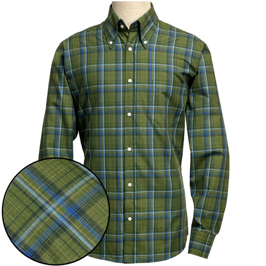 PRE-ORDER: Adaptor Clothing Check Long Sleeve Button Down Shirt Olive