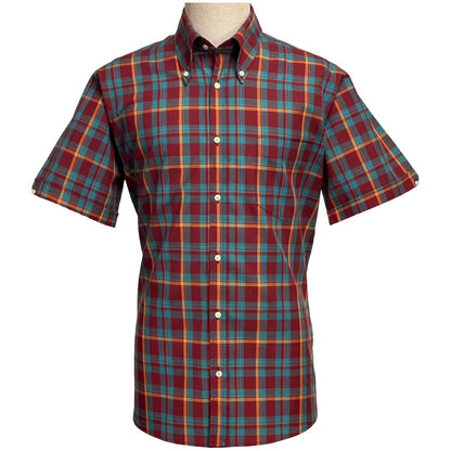 PRE-ORDER: Adaptor Clothing Check Short Sleeve Button Down Shirt Wine