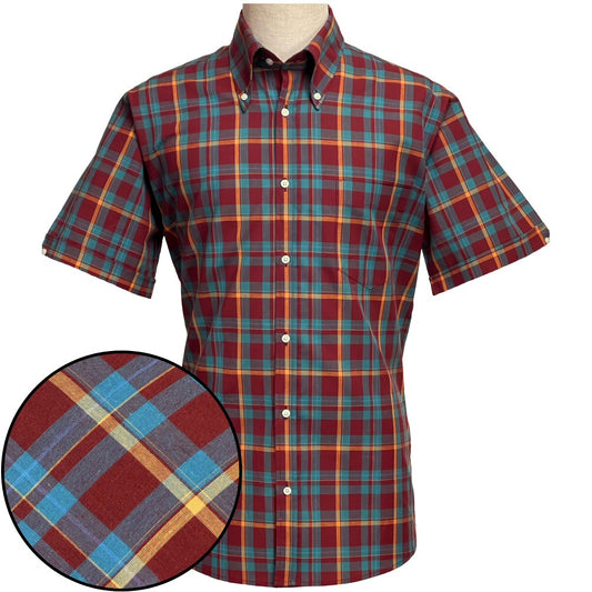 PRE-ORDER: Adaptor Clothing Check Short Sleeve Button Down Shirt Wine