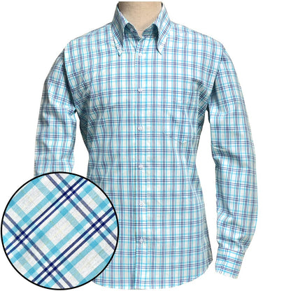 PRE-ORDER: Adaptor Clothing Check Long Sleeve Button Down Shirt Turquoise