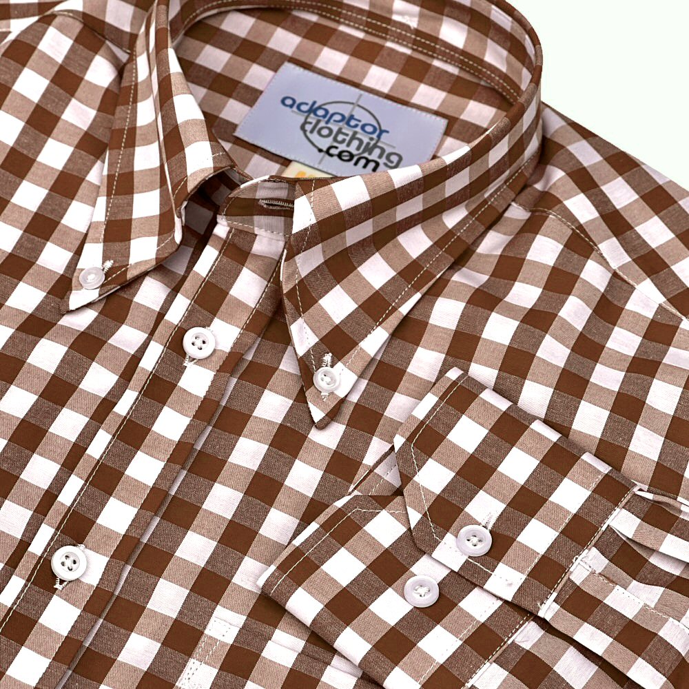 Adaptor Clothing Gingham Long Sleeve Button Down Shirt Brown